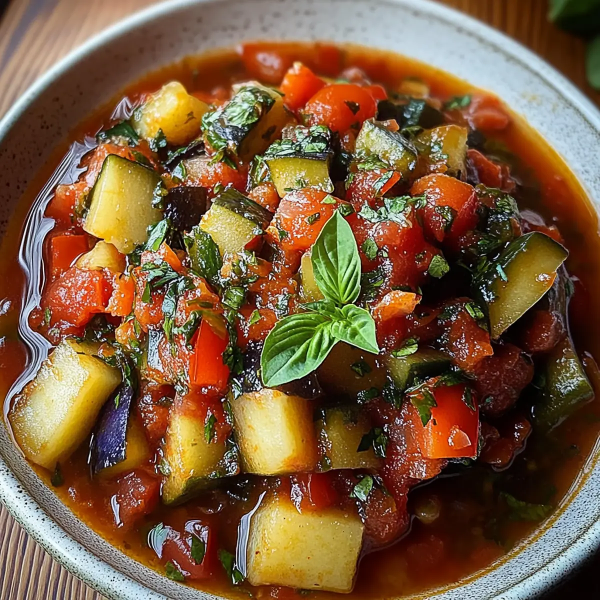 Savory Rustic Ratatouille Soup with Fresh Basil