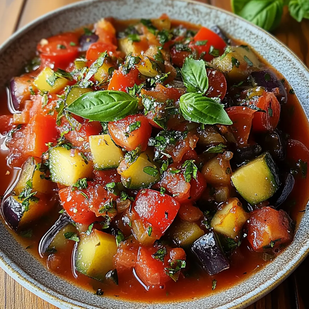 Savory Rustic Ratatouille Soup with Fresh Basil