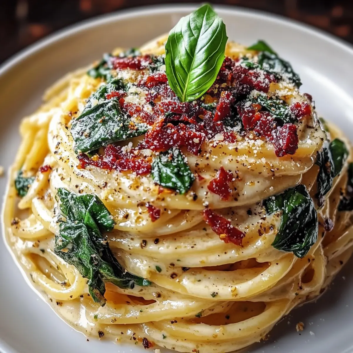Spaghetti & Spinach with Sun-Dried Tomato Cream Sauce