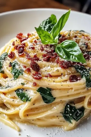 Spaghetti & Spinach with Sun-Dried Tomato Cream Sauce