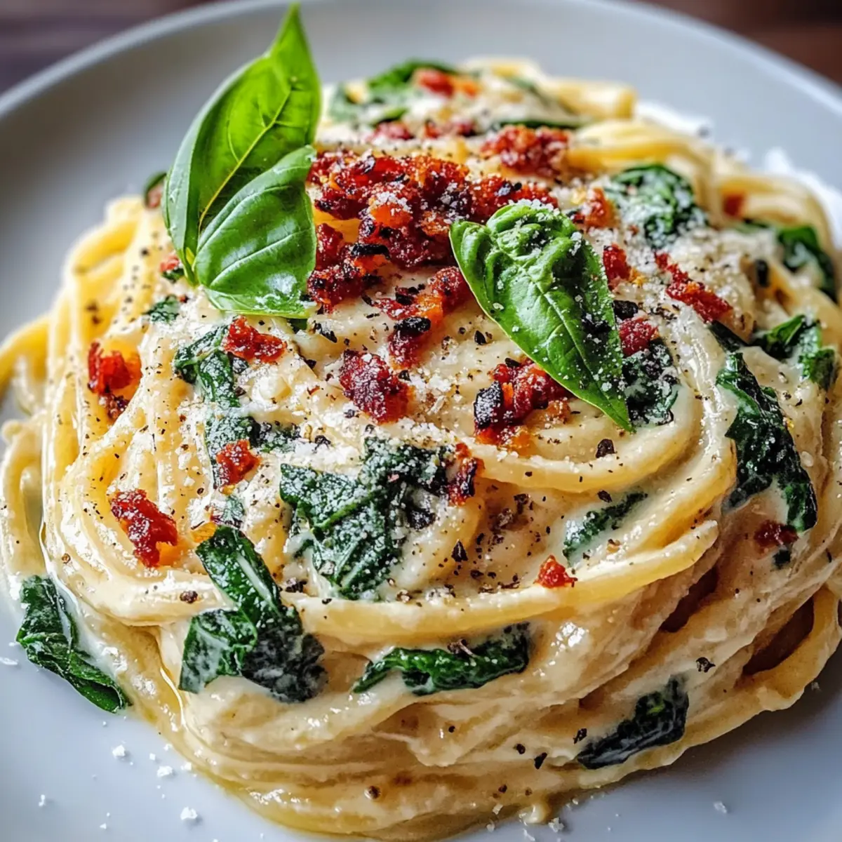 Spaghetti & Spinach with Sun-Dried Tomato Cream Sauce