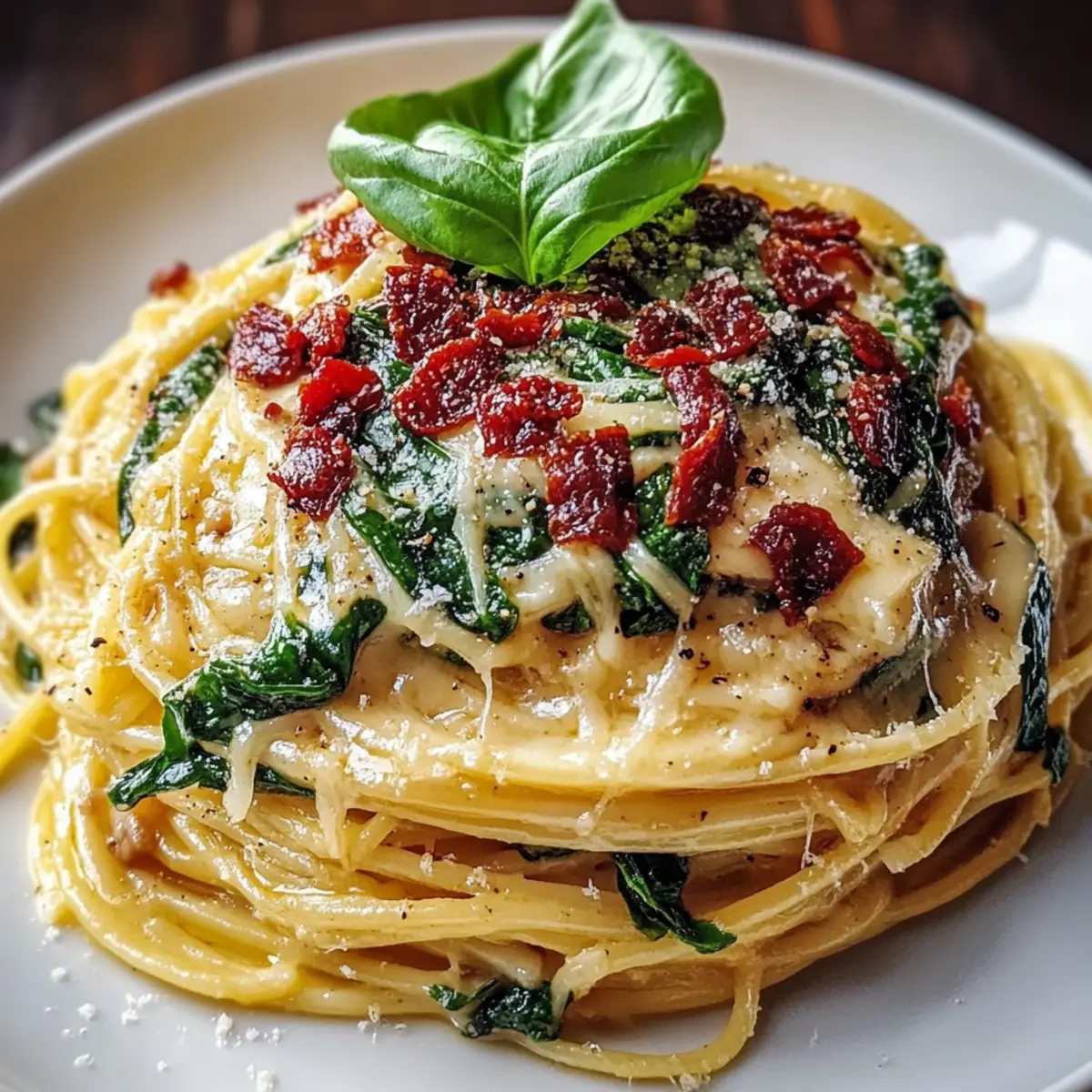 Spaghetti & Spinach with Sun-Dried Tomato Cream Sauce