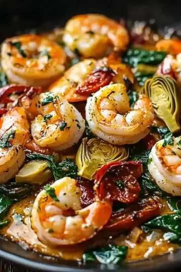 Tuscan Shrimp with Spinach, Artichokes