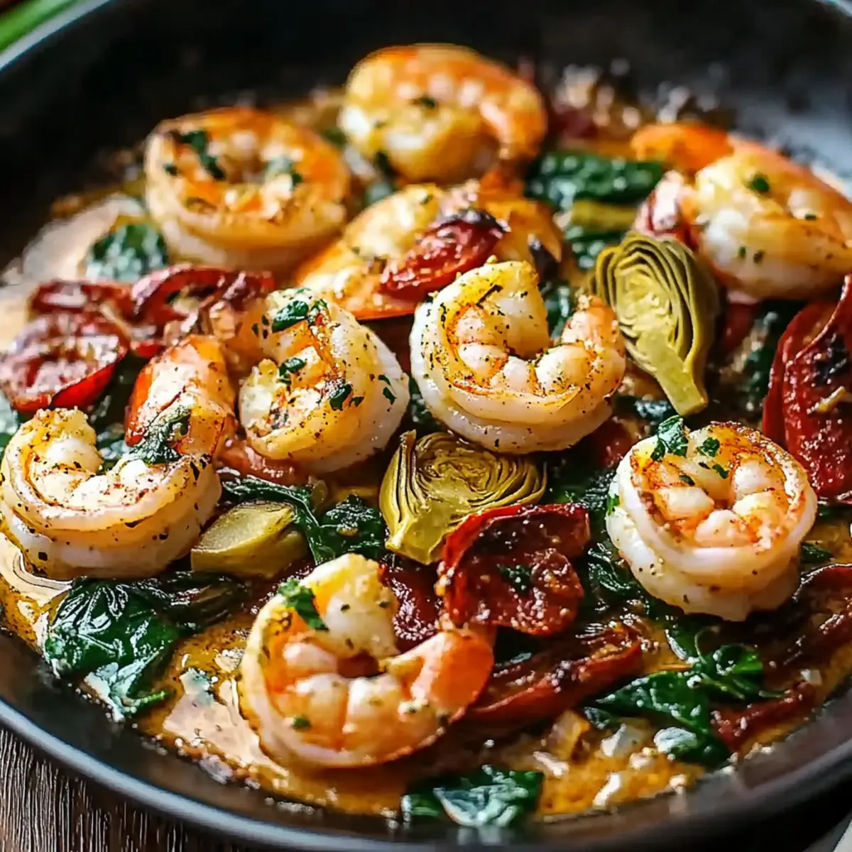 Tuscan Shrimp with Spinach, Artichokes