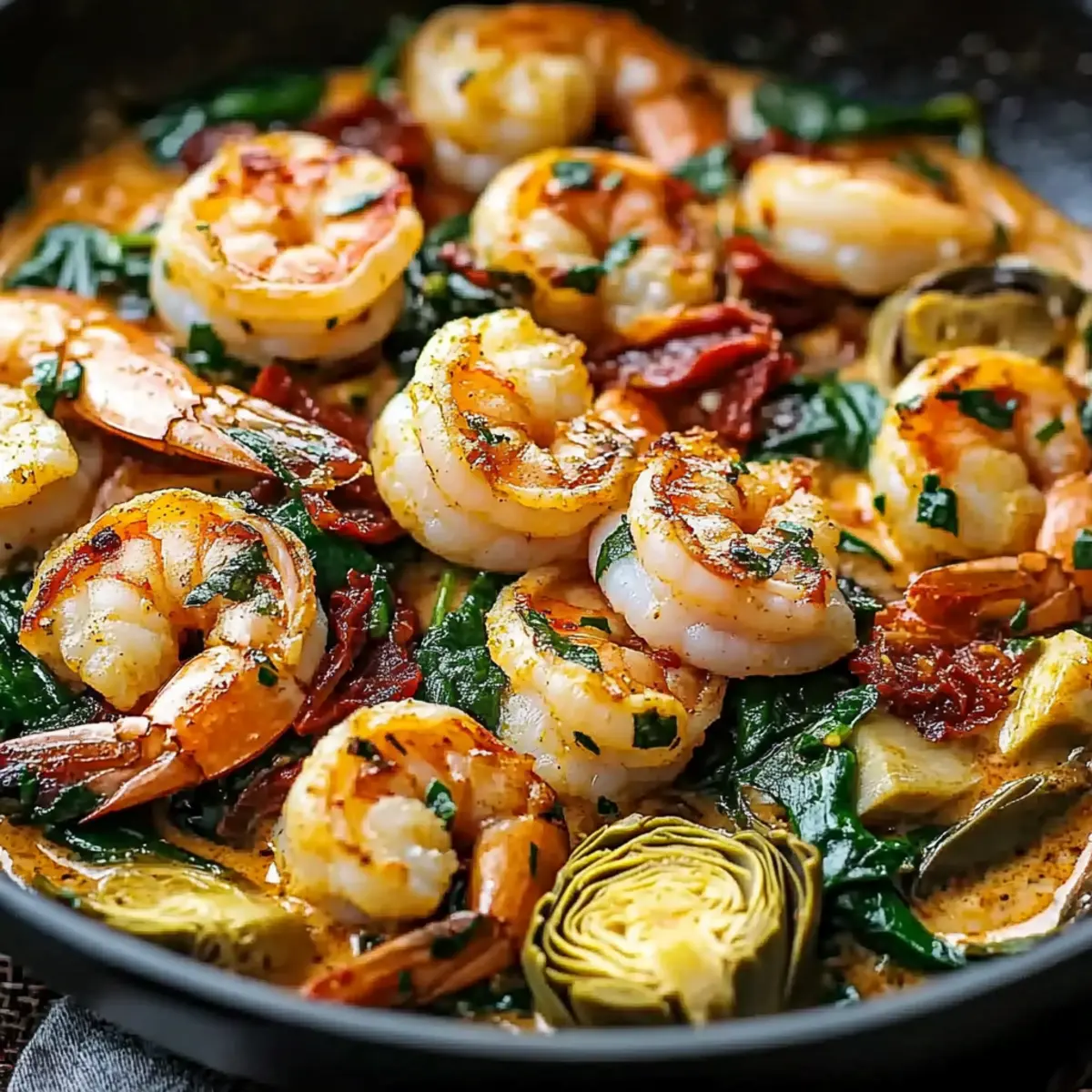 Tuscan Shrimp with Spinach, Artichokes