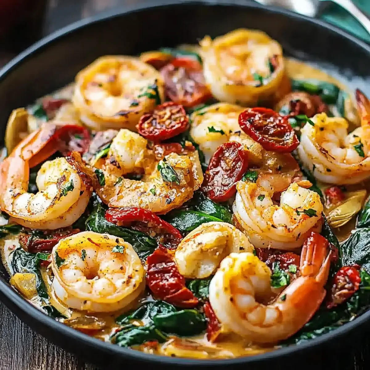 Tuscan Shrimp with Spinach, Artichokes