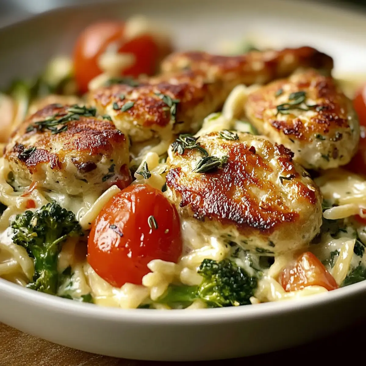 Boursin Orzo Bake: Creamy, One-Pan Dinner with Chicken & Veggies → Creamy Orzo Bake with Chicken and Veggies