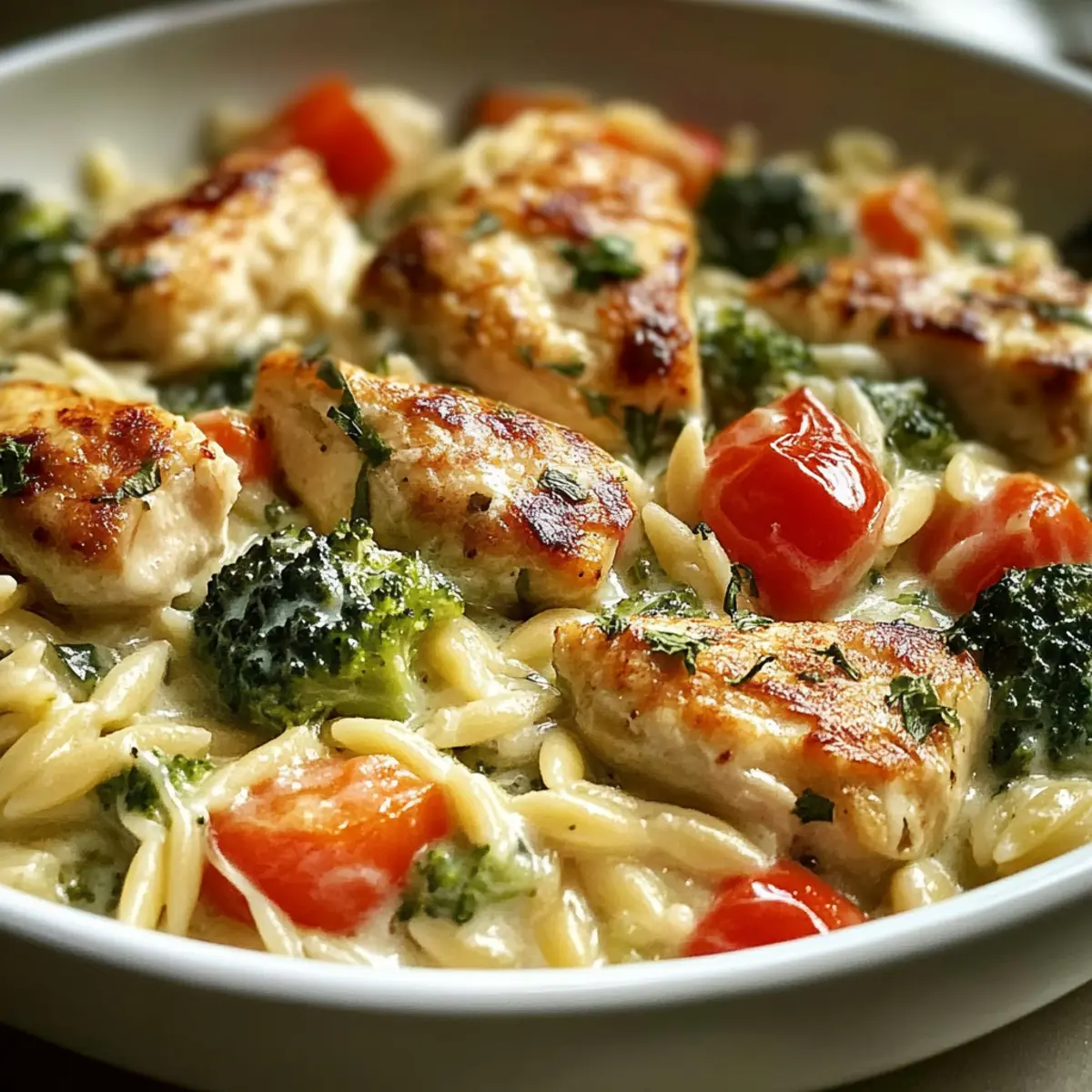 Boursin Orzo Bake: Creamy, One-Pan Dinner with Chicken & Veggies → Creamy Orzo Bake with Chicken and Veggies