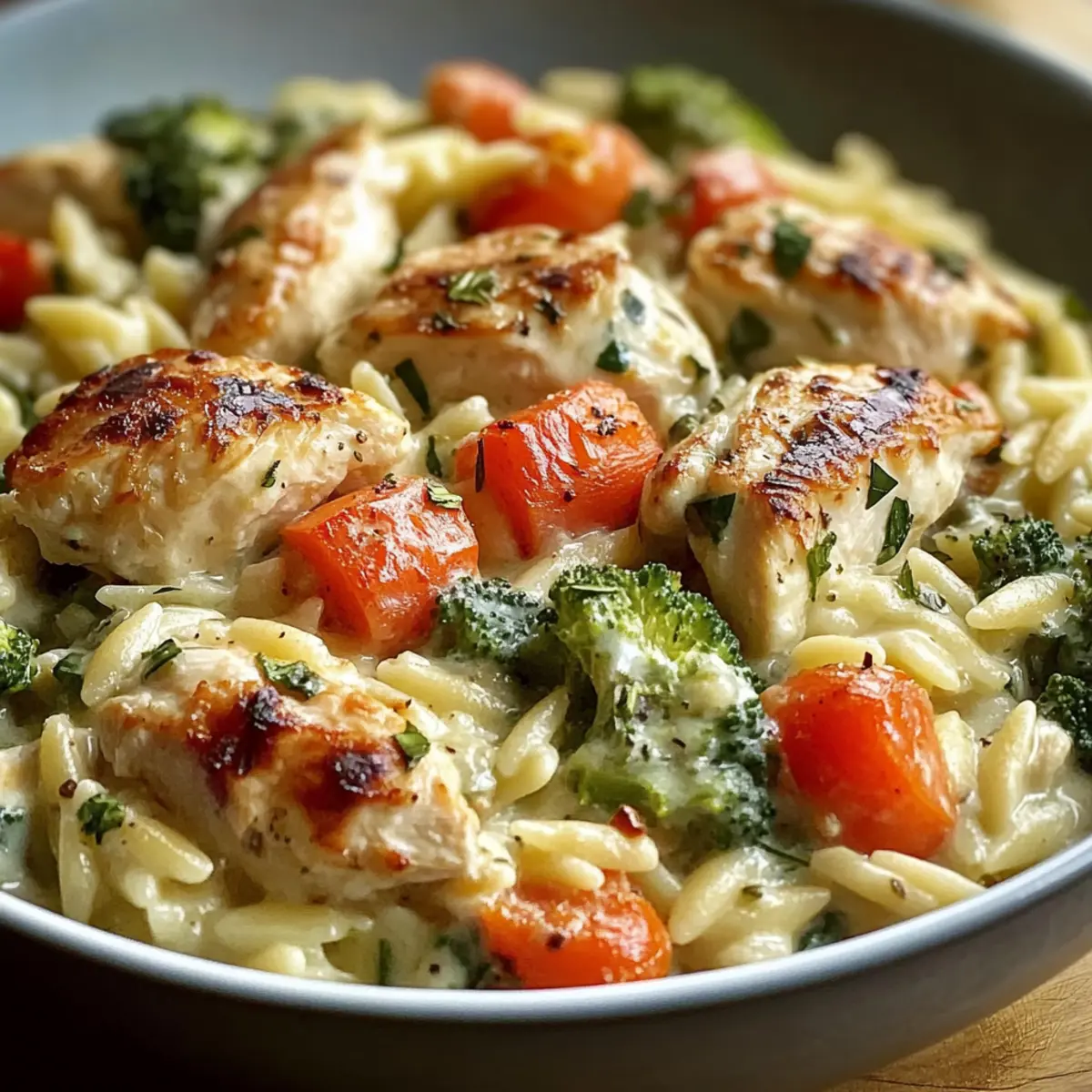 Boursin Orzo Bake: Creamy, One-Pan Dinner with Chicken & Veggies → Creamy Orzo Bake with Chicken and Veggies