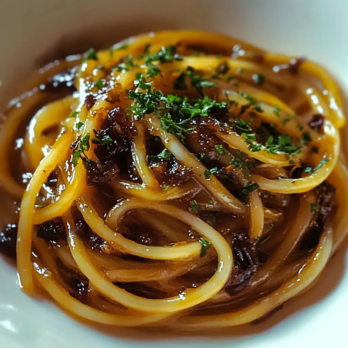 Caramelized Onion Pasta with Chilli Oil