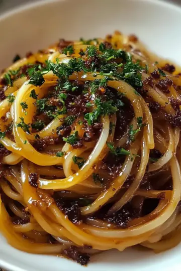Caramelized Onion Pasta with Chilli Oil
