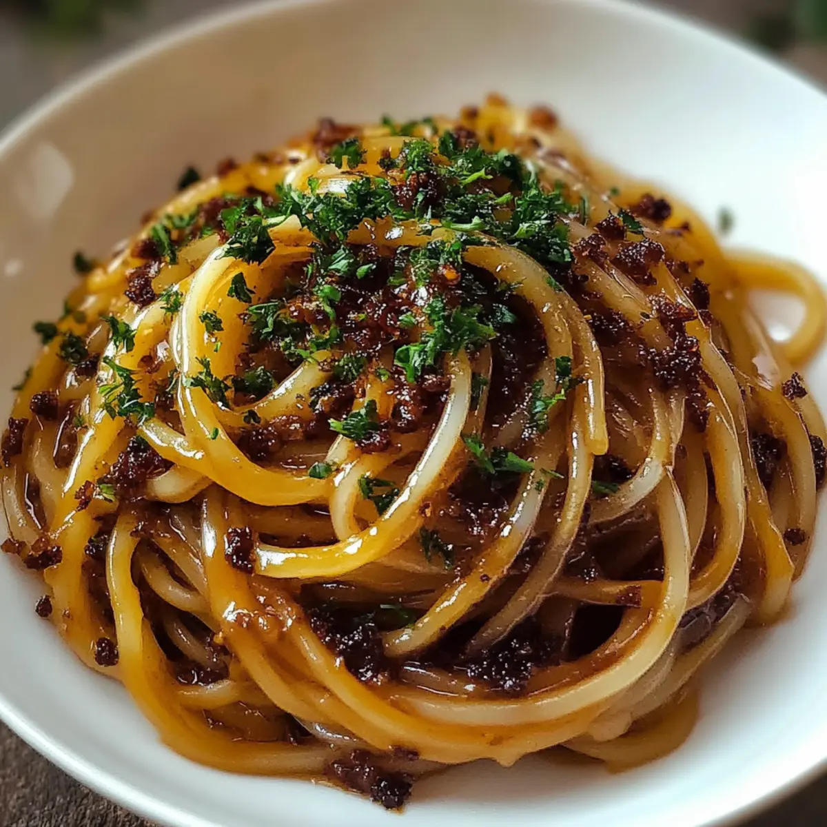 Caramelized Onion Pasta with Chilli Oil