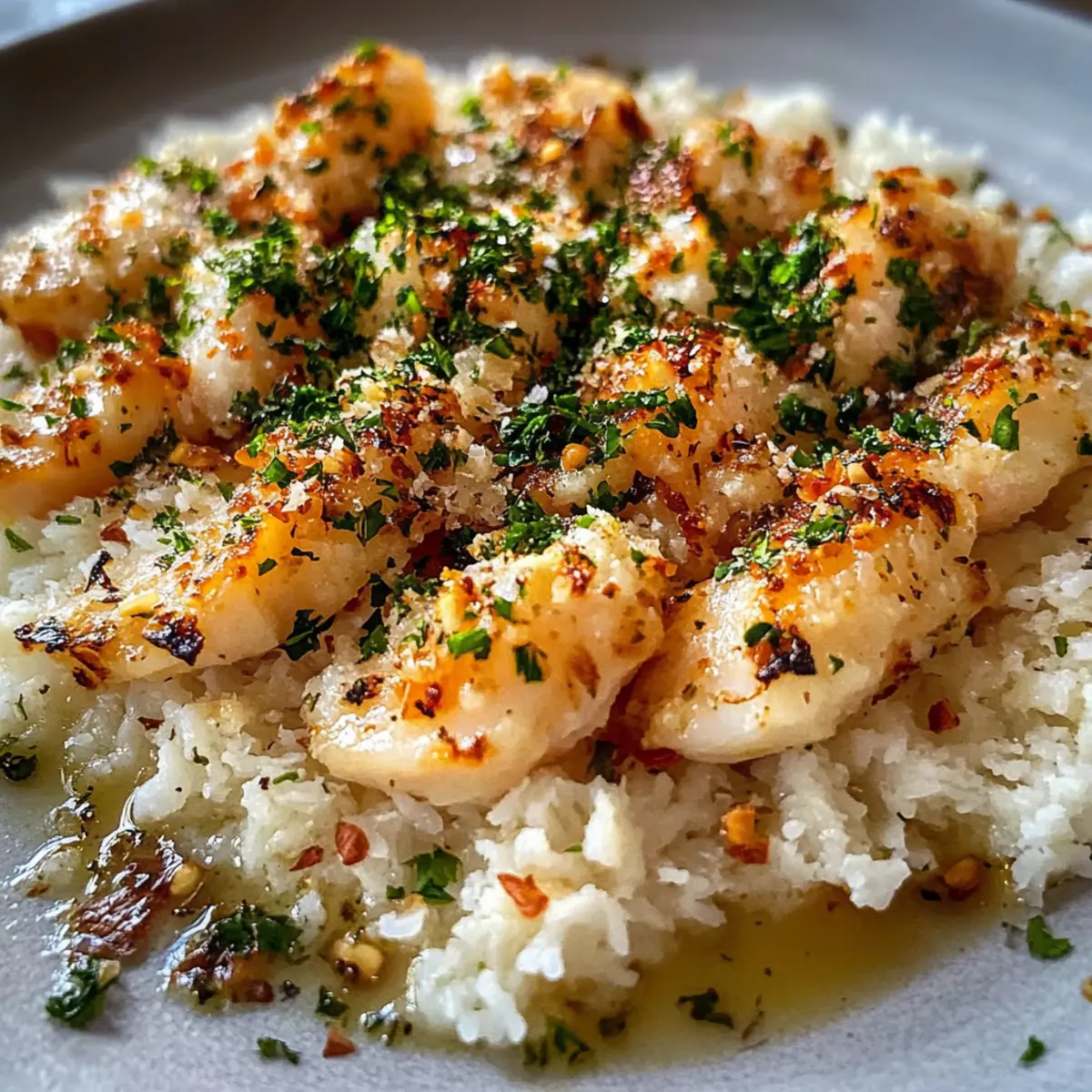 Chicken Scampi with Garlic Parmesan Rice