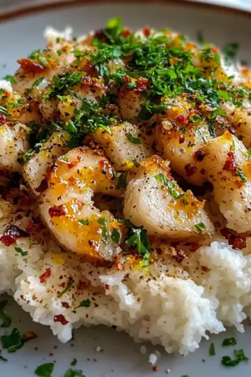 Chicken Scampi with Garlic Parmesan Rice