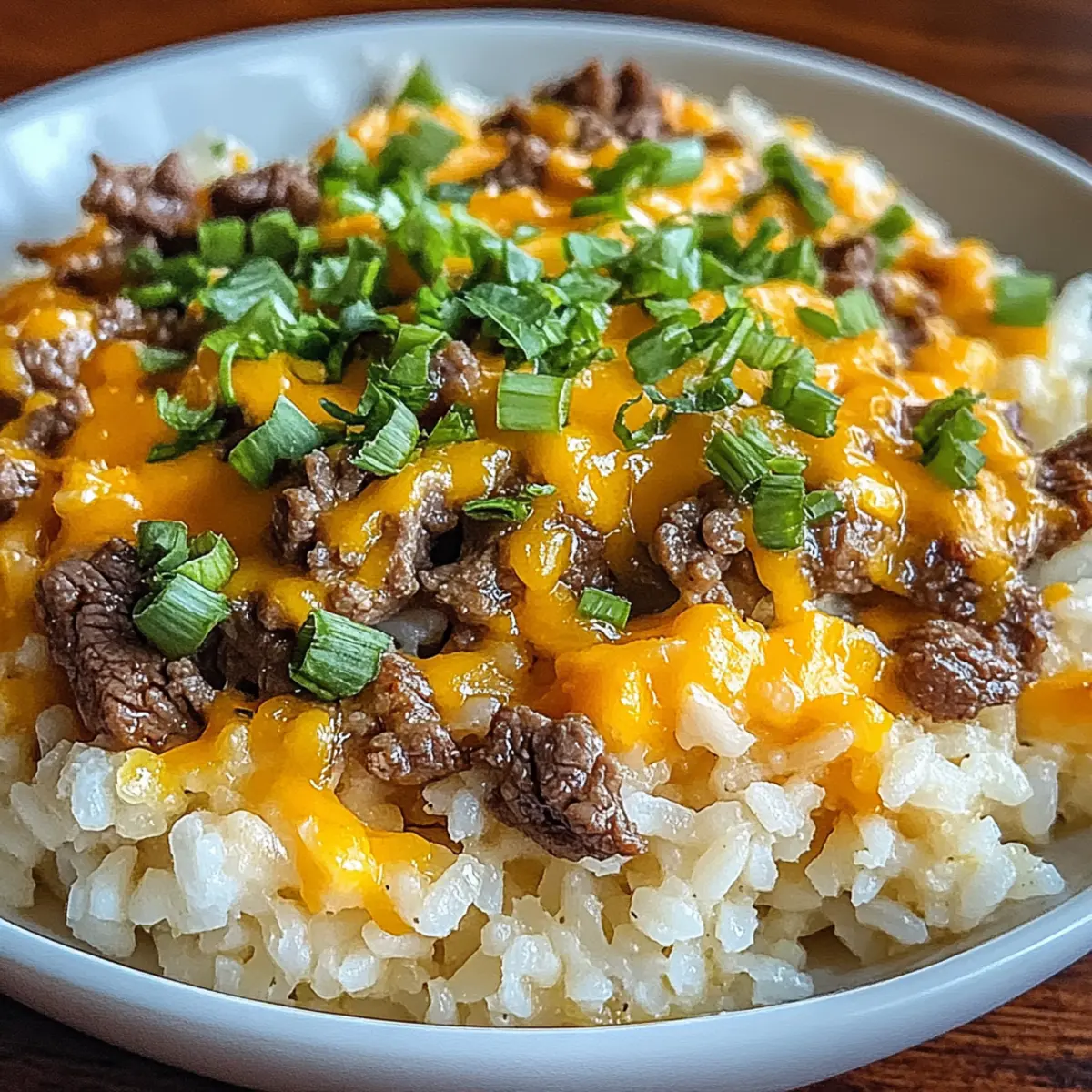 Creamy Garlic Butter Beef and Cheddar Rice