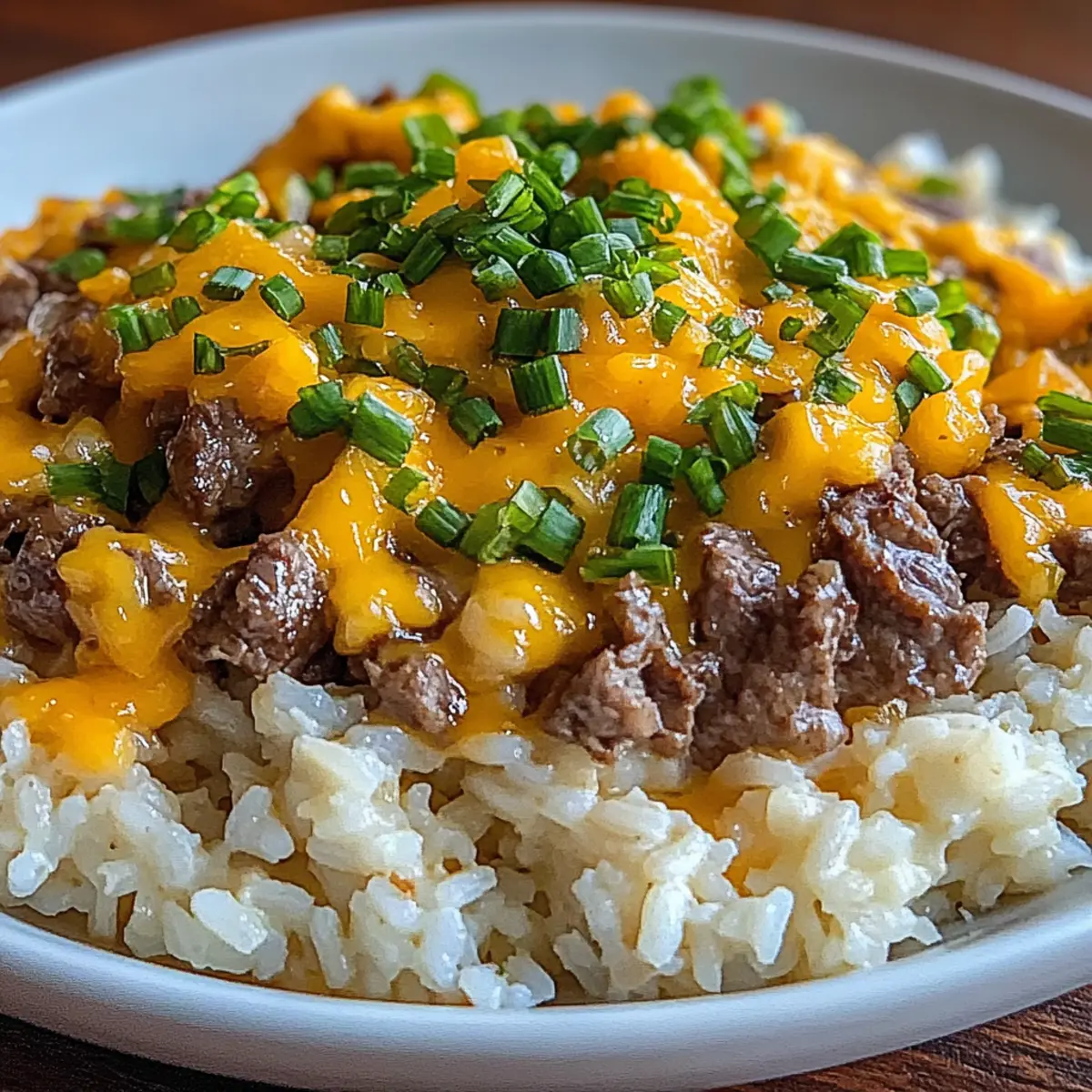 Creamy Garlic Butter Beef and Cheddar Rice