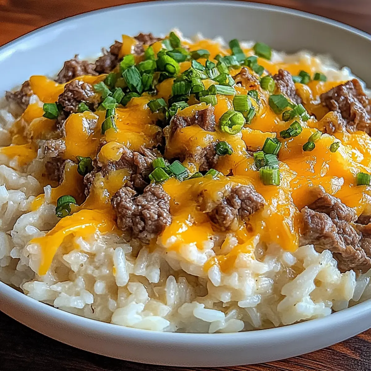 Creamy Garlic Butter Beef and Cheddar Rice