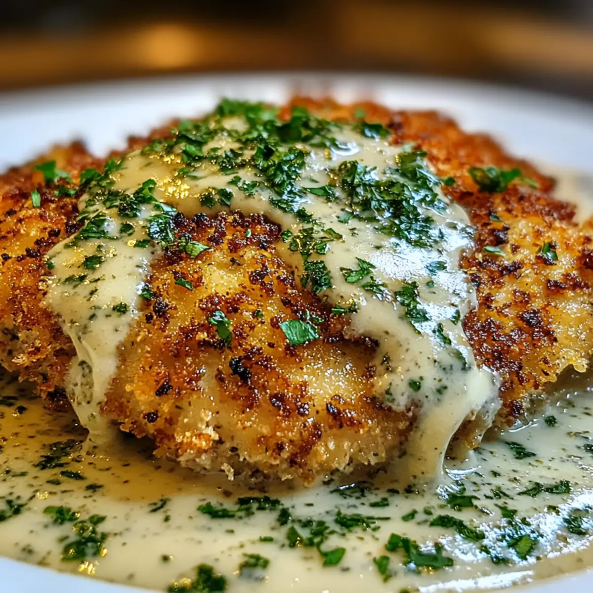 Crispy Herb-Crusted Chicken Romano with Tangy Parmesan Cream Sauce