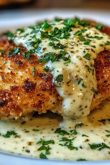 Crispy Herb-Crusted Chicken Romano with Tangy Parmesan Cream Sauce