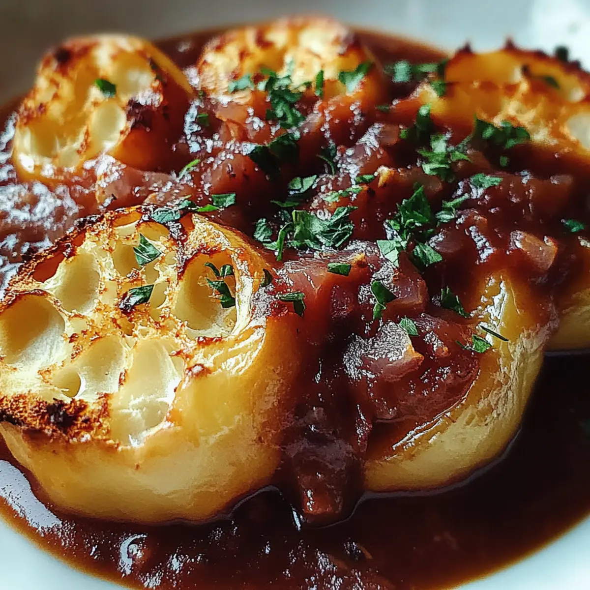 French Onion Beef Stew with Cheesy Bread Topping
