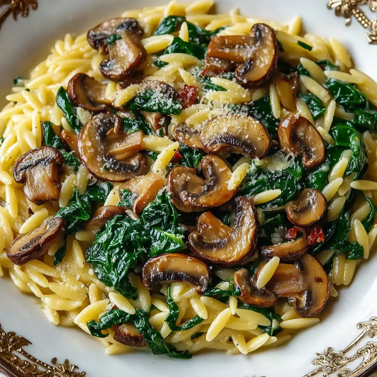 Garlic Butter Orzo with Mushrooms and Spinach