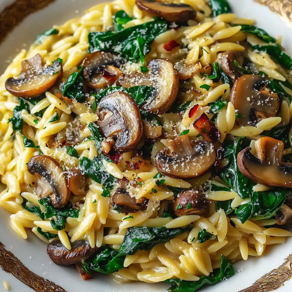 Garlic Butter Orzo with Mushrooms and Spinach
