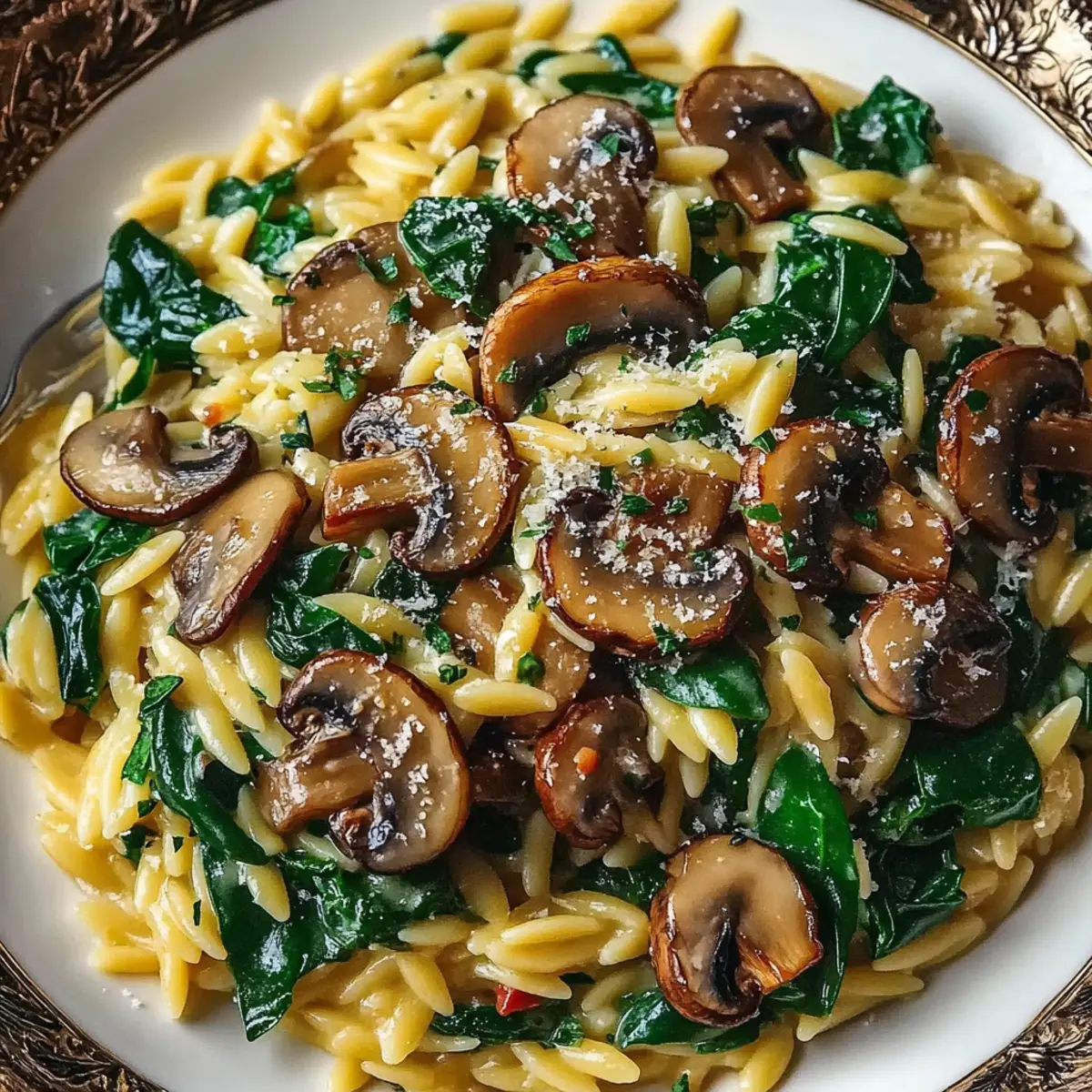Garlic Butter Orzo with Mushrooms and Spinach
