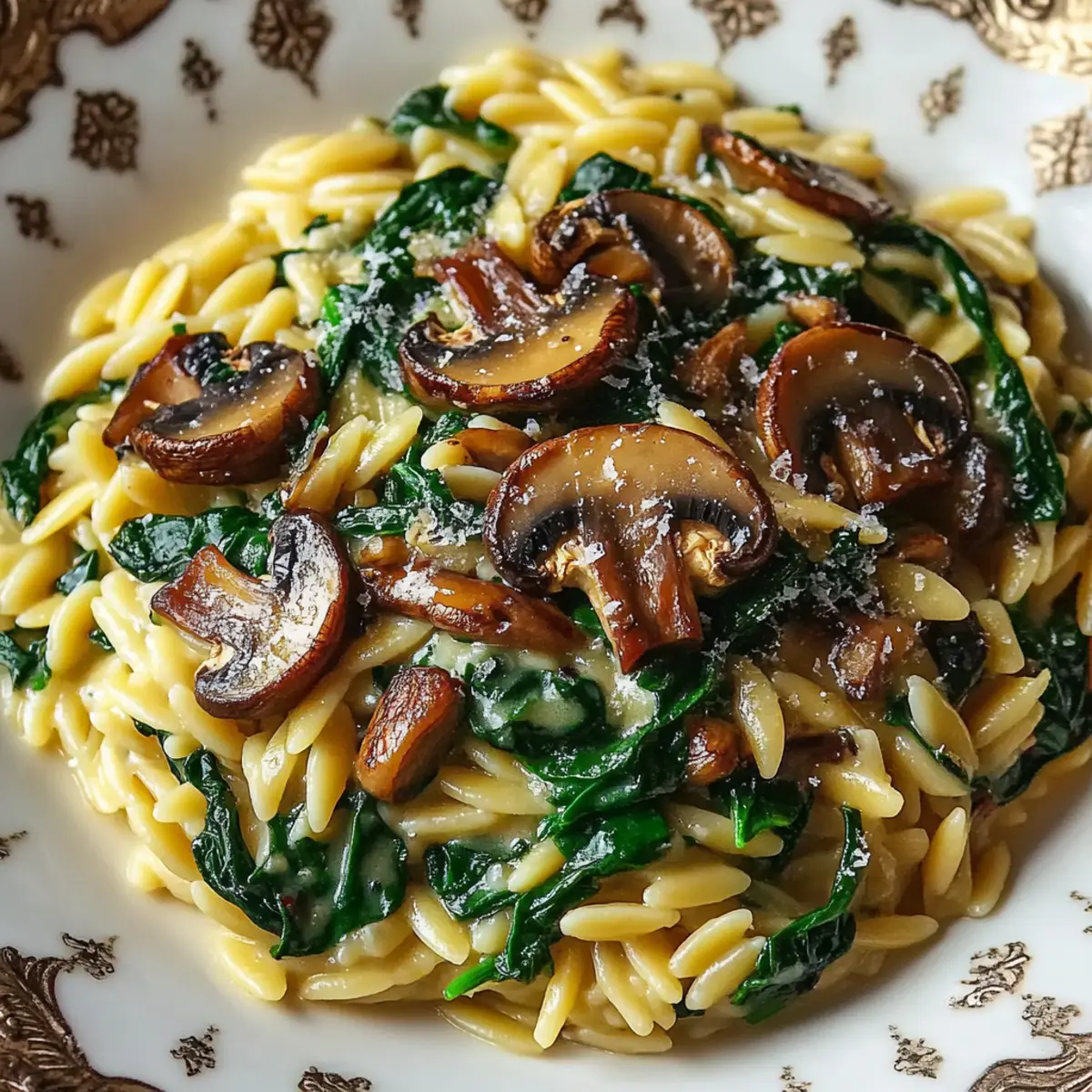 Garlic Butter Orzo with Mushrooms and Spinach