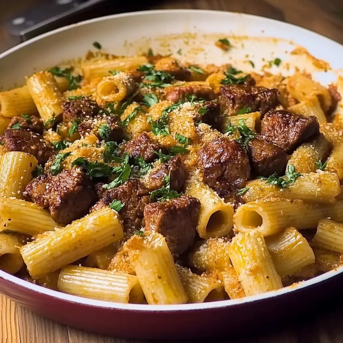 Garlic Butter Steak Rigatoni