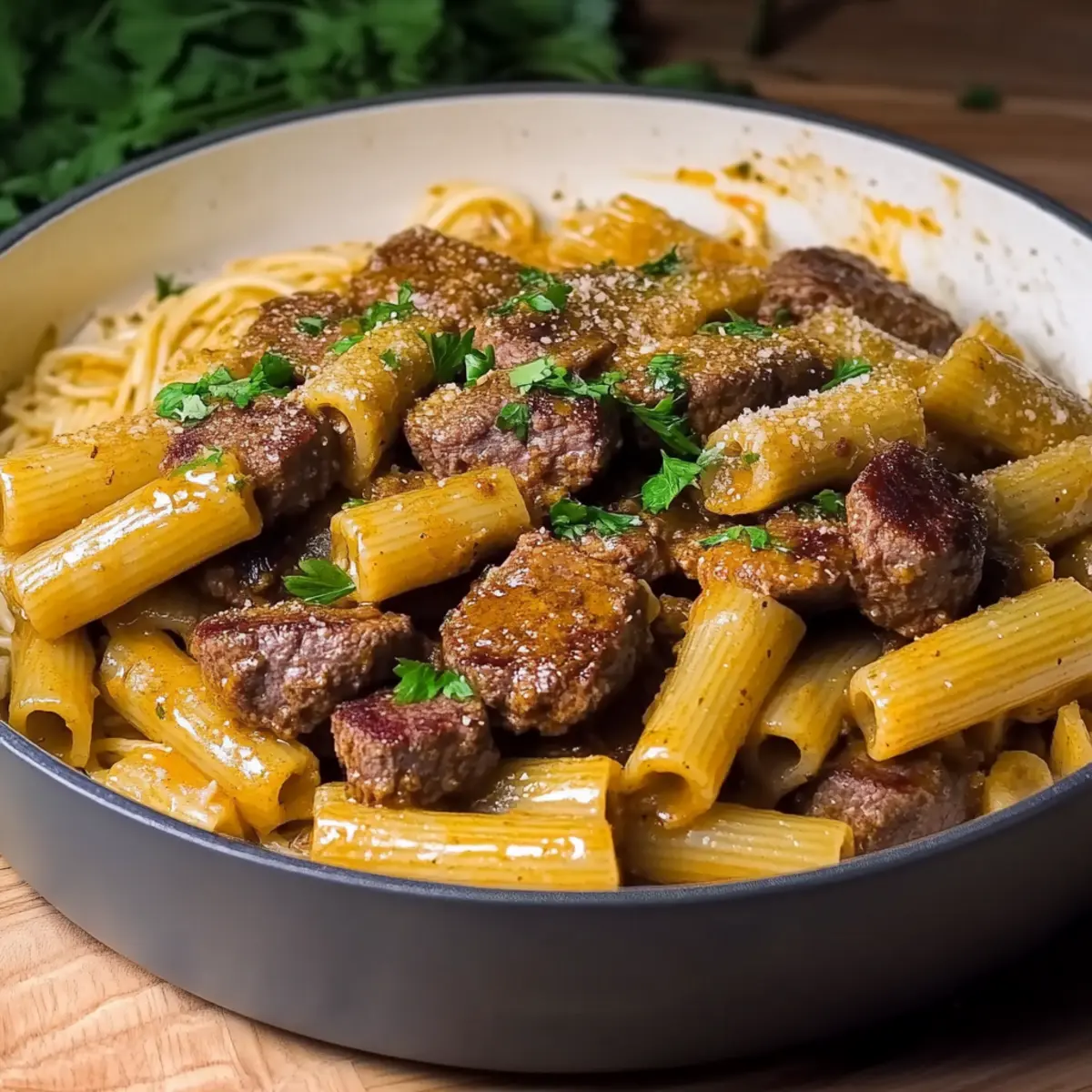 Garlic Butter Steak Rigatoni