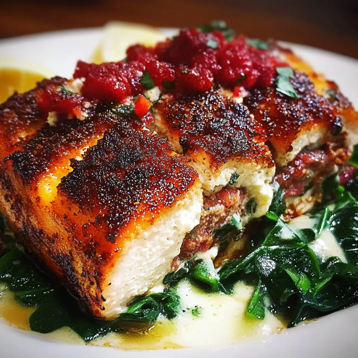 Healthy Blackened Salmon with Spinach & Parmesan Filling