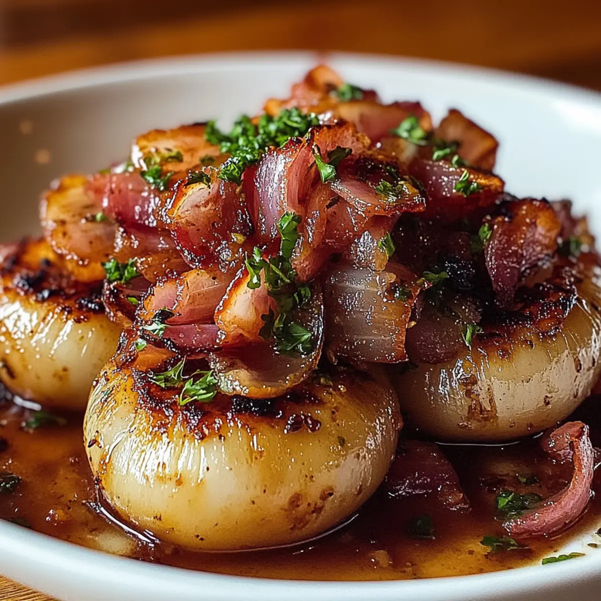 Honey-Glazed Shallots with Crispy Bacon