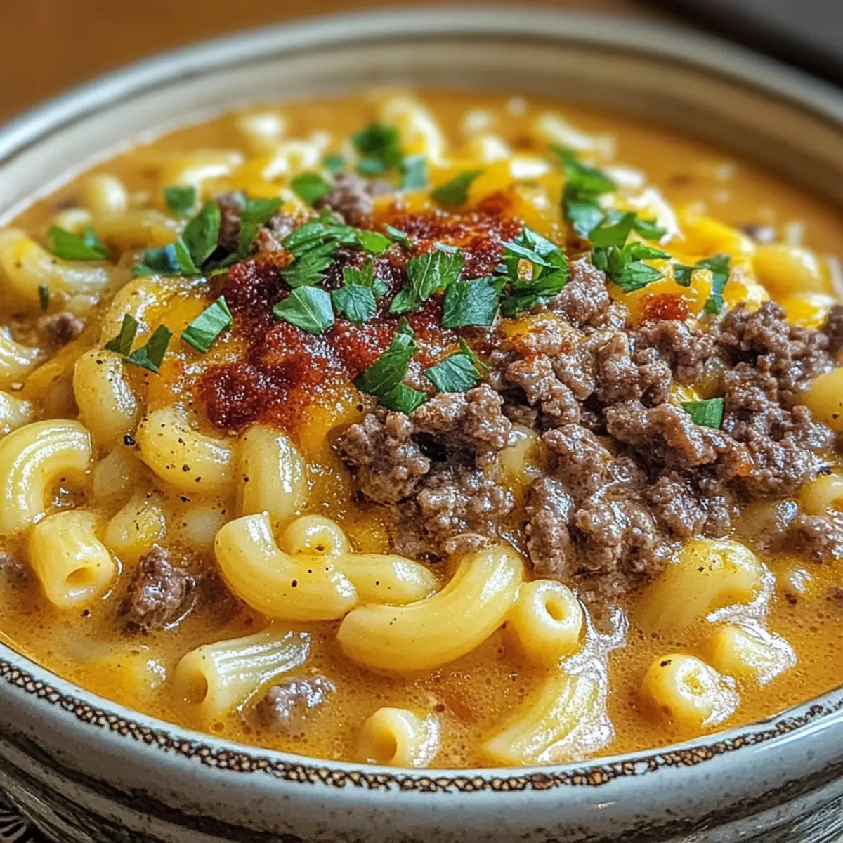 Mac & Cheese Burger Soup