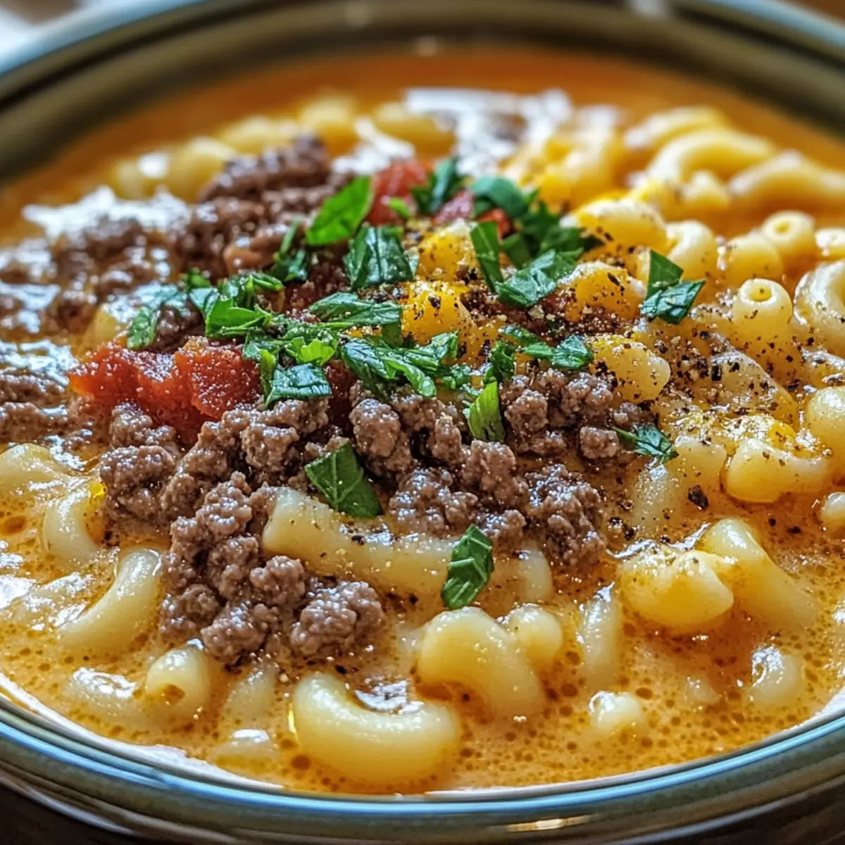 Mac & Cheese Burger Soup