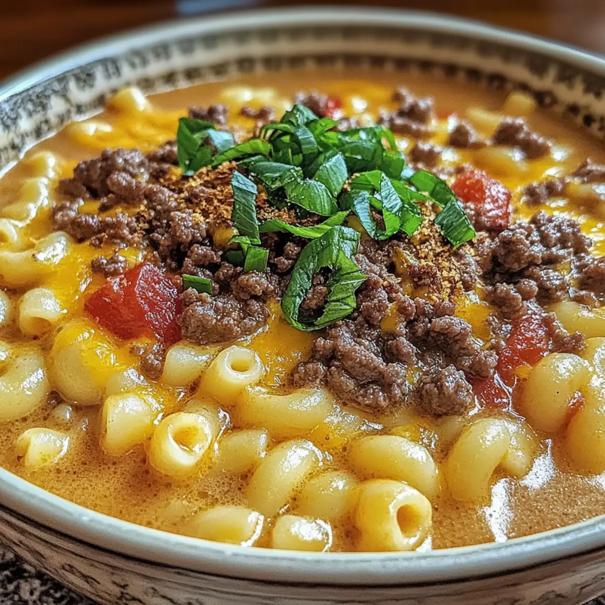 Mac & Cheese Burger Soup