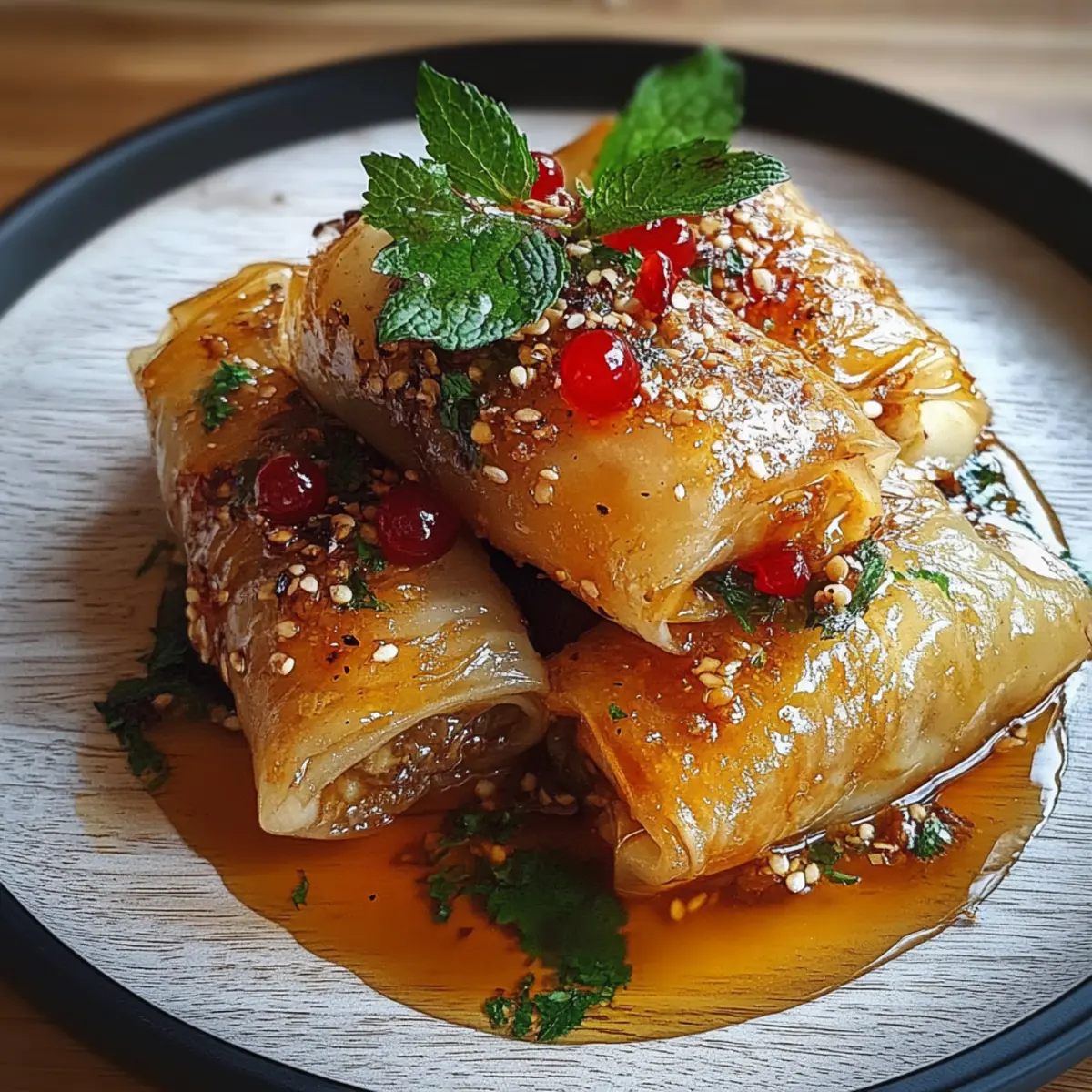 Oven Fried Feta Rolls with Chili Honey