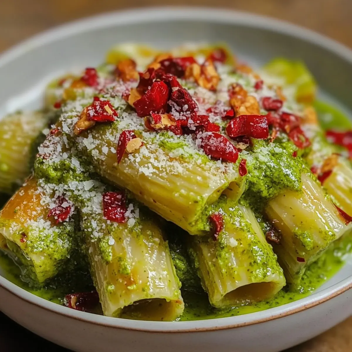 Pesto Rigatoni with Cherry Tomatoes