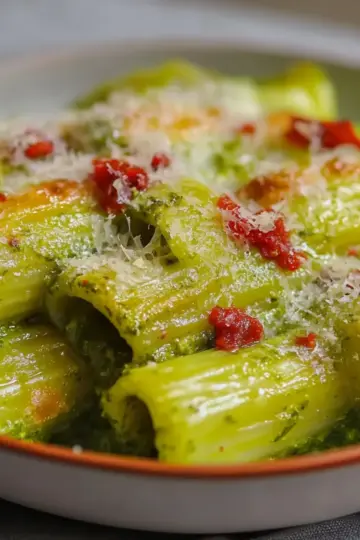 Pesto Rigatoni with Cherry Tomatoes