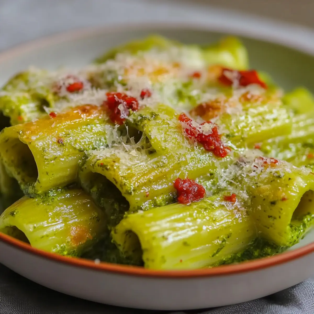 Pesto Rigatoni with Cherry Tomatoes