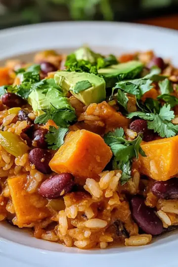 Rice and Bean Casserole with Sweet Potatoes