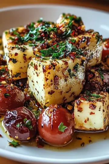 Roasted Potatoes with Baked Feta and Garlic