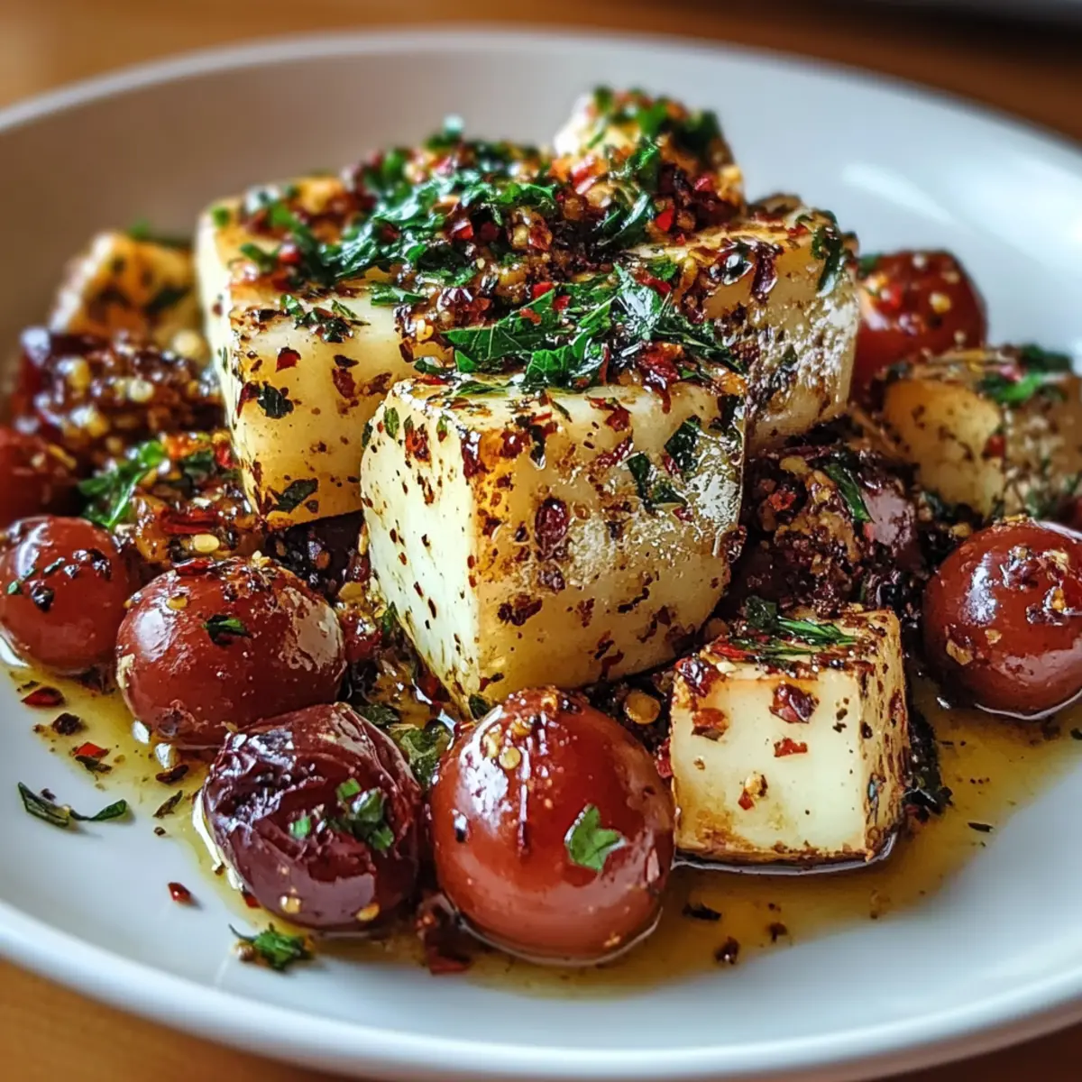 Roasted Potatoes with Baked Feta and Garlic
