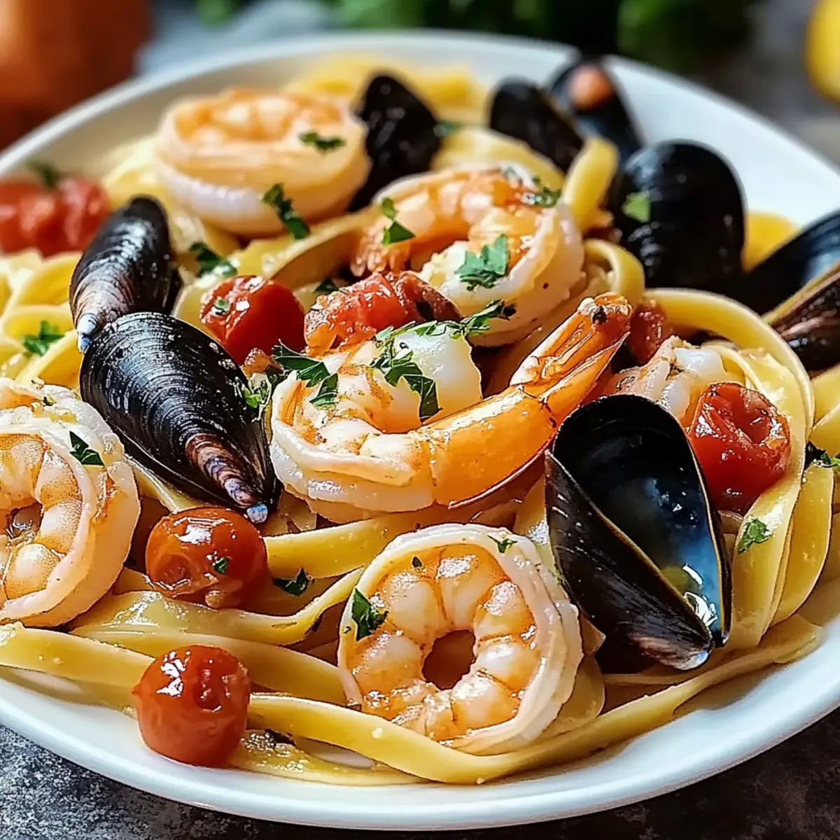 Seafood Pasta with Linguine, Shrimp, and Mussels