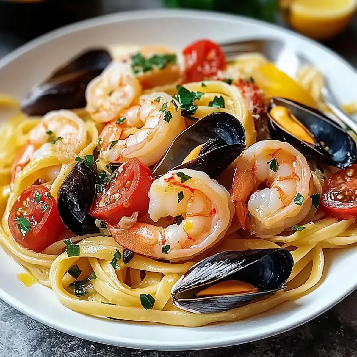 Seafood Pasta with Linguine, Shrimp, and Mussels