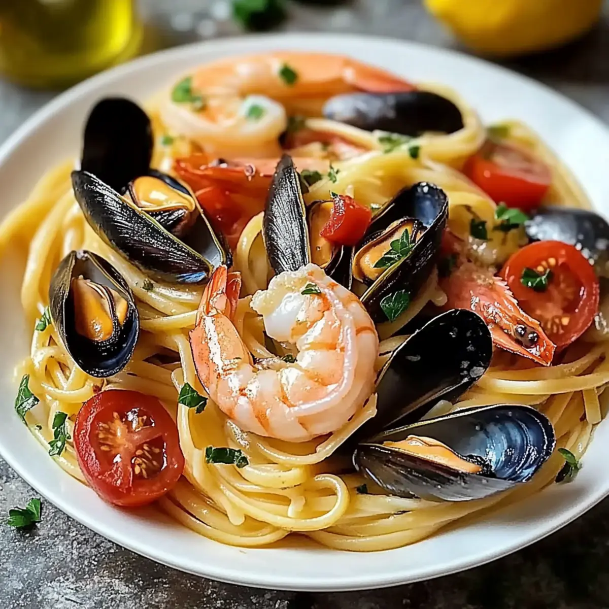Seafood Pasta with Linguine, Shrimp, and Mussels