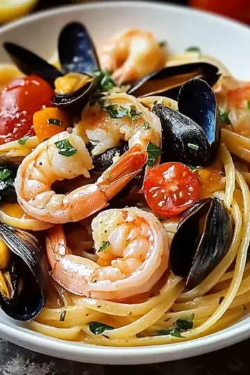 Seafood Pasta with Linguine, Shrimp, and Mussels