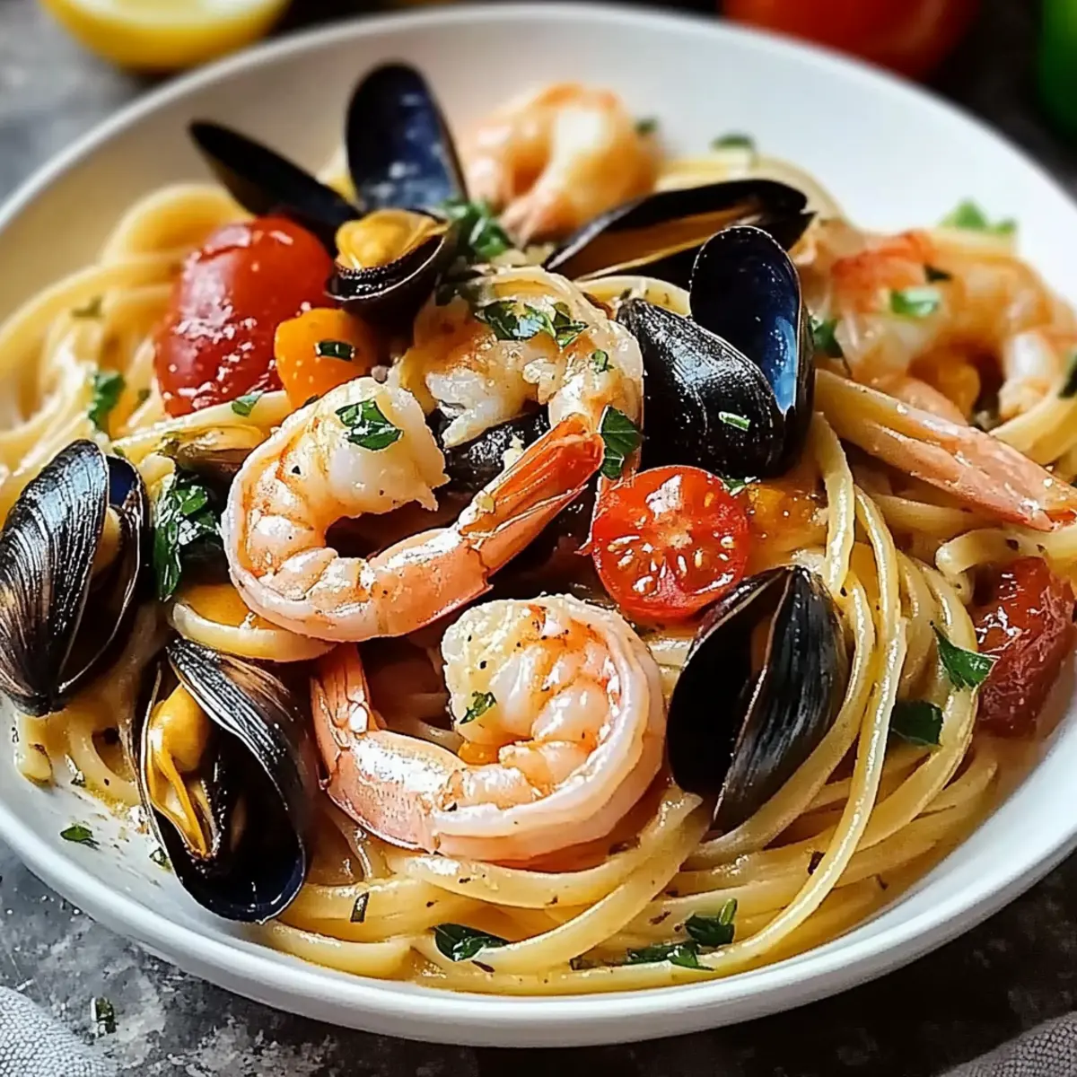 Seafood Pasta with Linguine, Shrimp, and Mussels