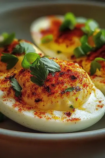 Spicy Chili Garlic Deviled Eggs