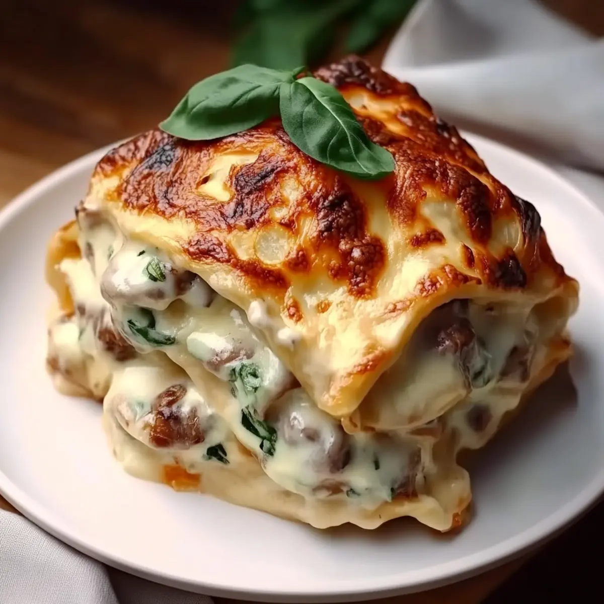 White Lasagna with Garlicky Greens & Mushrooms
