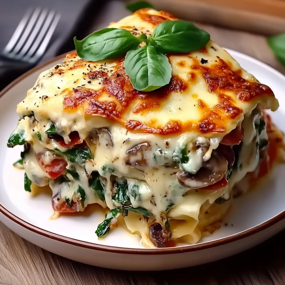 White Lasagna with Garlicky Greens & Mushrooms